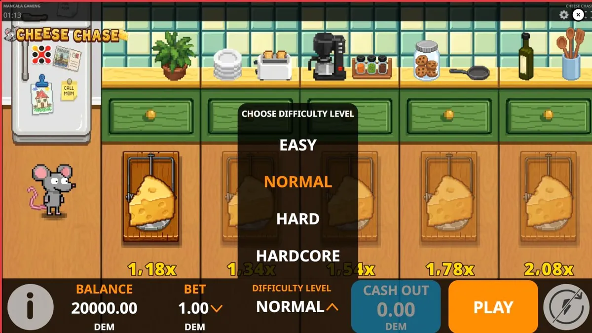 Interface do jogo Cheese Chase rodando em um smartphone