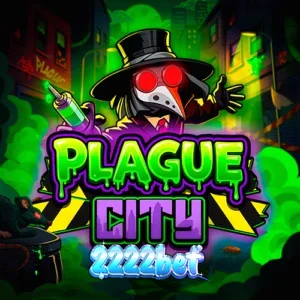 Interface do slot Plague City mostrando o grid de 6x5 e a temática de horror urbano.
